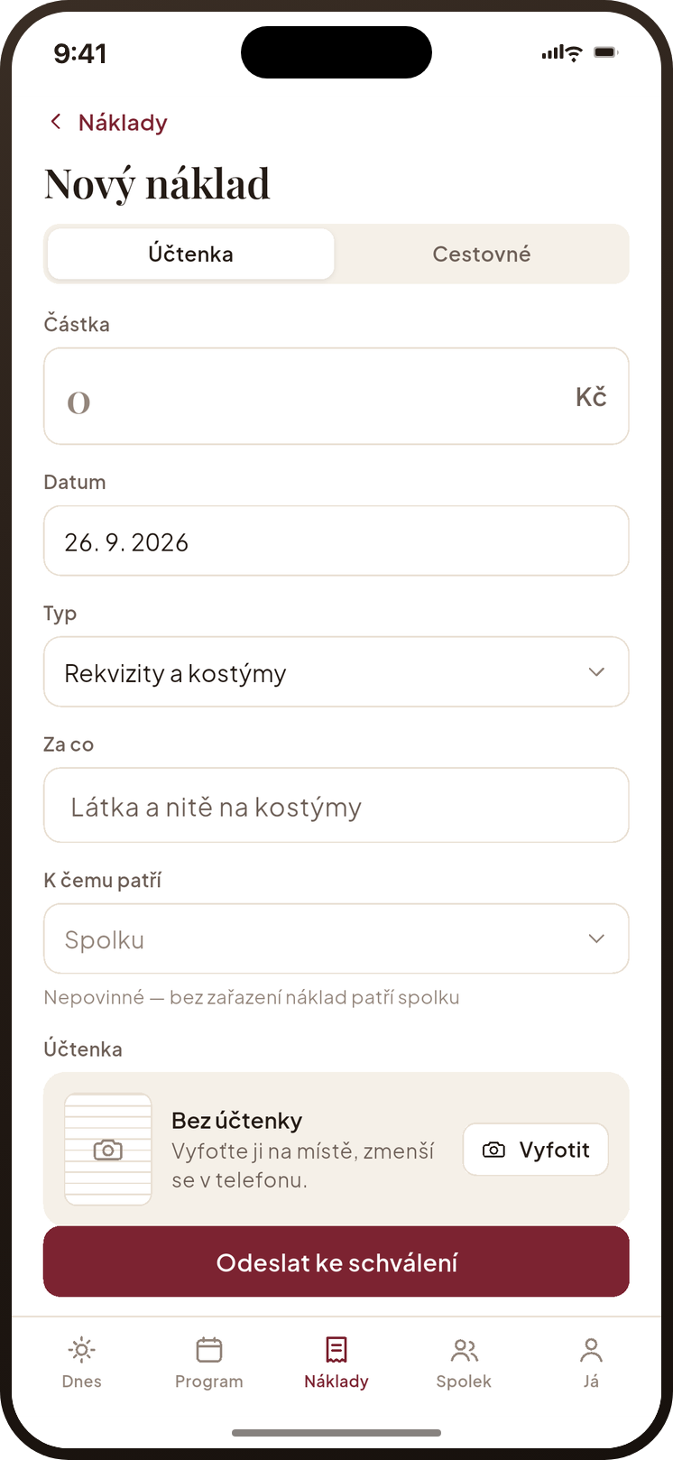 Moje Divadlo v telefonu: nový náklad s vyfocenou účtenkou
